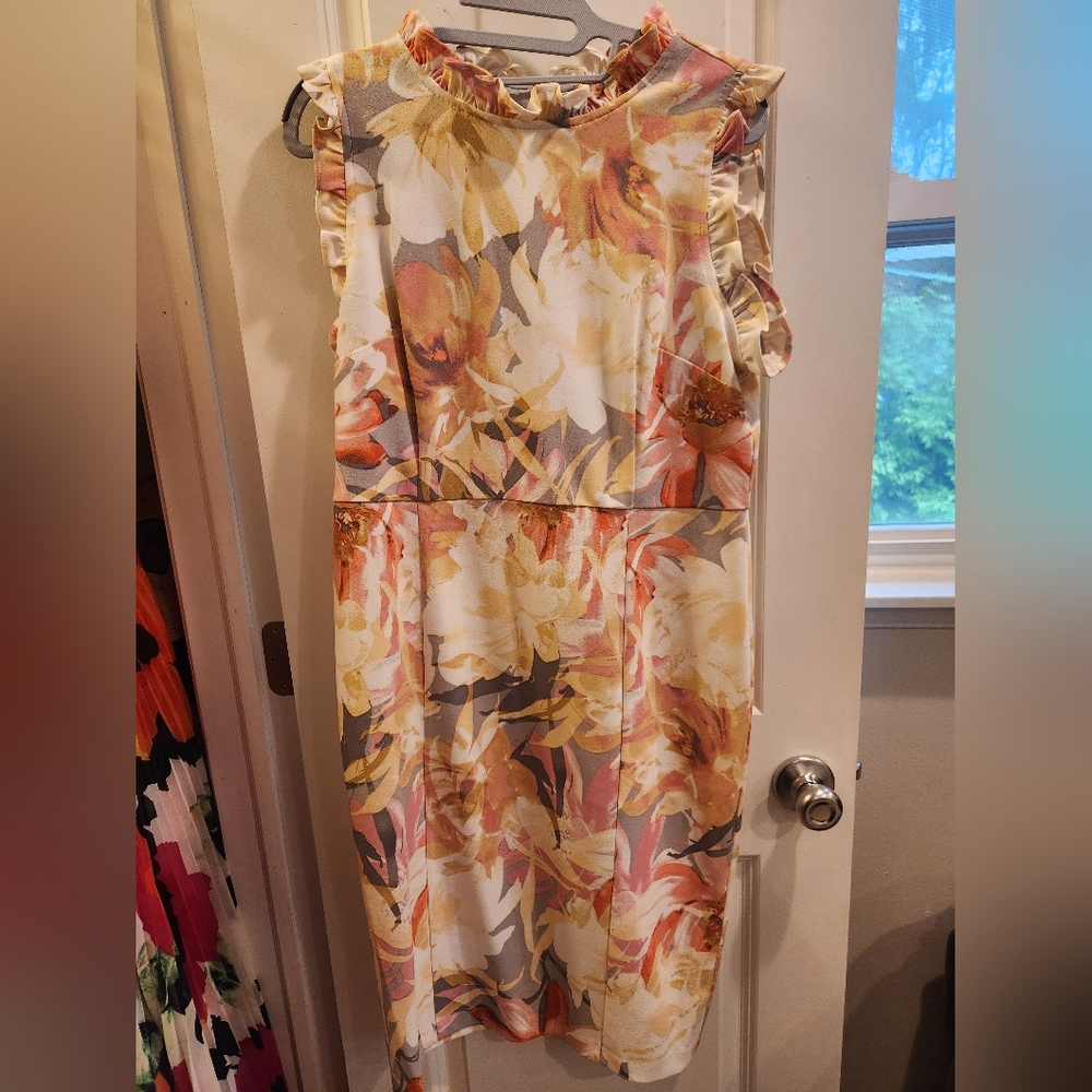 Orange Pink & Yellow Sheath Dress
